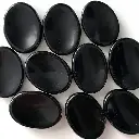 Natural Black Obsidian (Cabochon And Worry Stone) Oval Shape Decorative Showpiece