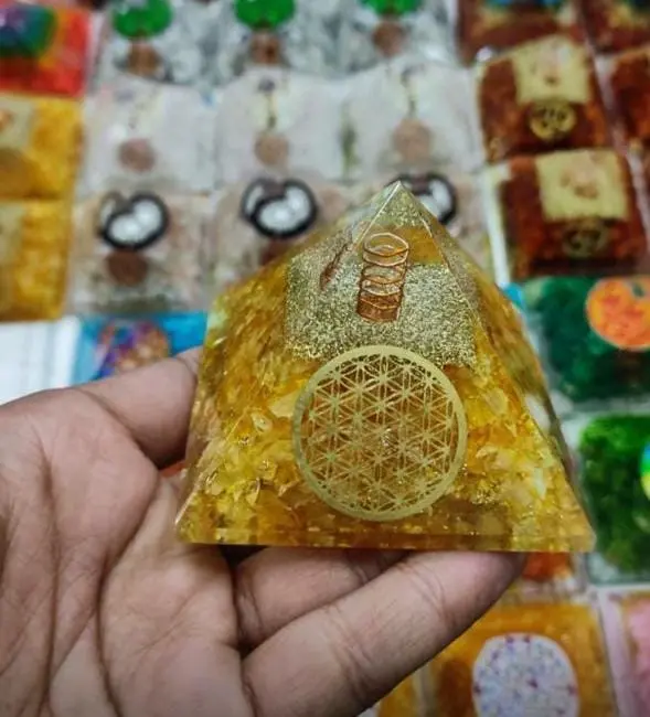 Natural Citrine Orgone Pyramid for Healing and Showpiece
