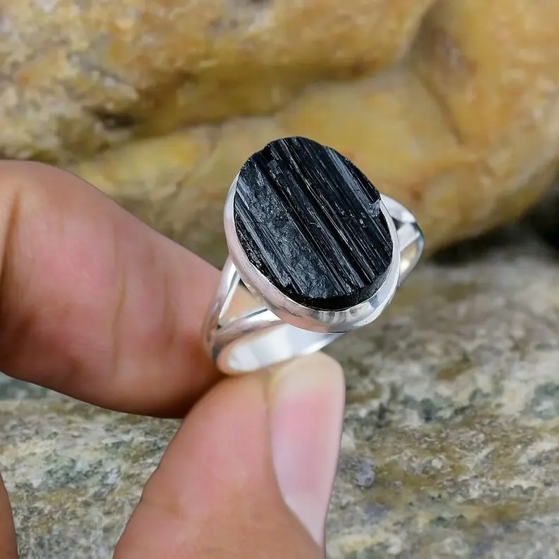 Natural Black Tourmaline Rings For Healing And Showpiece