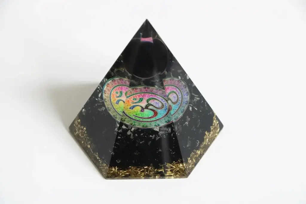 Natural Black Tourmaline Orgone Pyramid OM with Black Tourmaline Sphere Ball