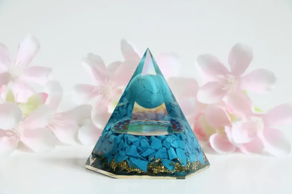 Natural Turquoise Sphere Orgonite Pyramid For Healing And Showpiece