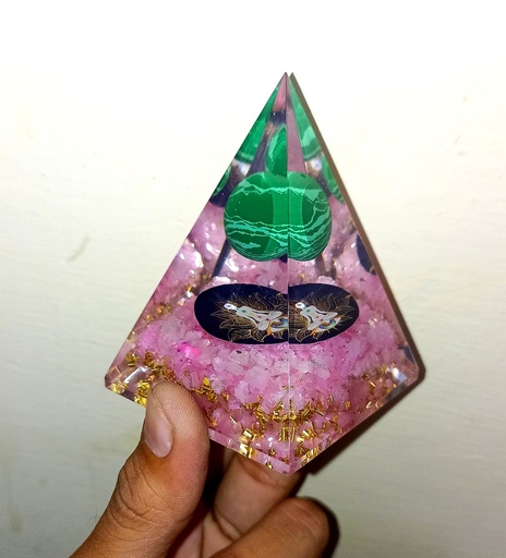 Natural Rose Orgonite Pyramid With Malachite Sphere For Healing And Showpiece