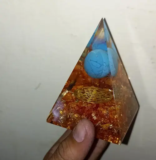 Natural Citrine Stone With Turquoise Sphere Orgonite Pyramid