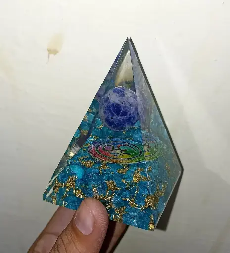 Natural Orgonite pyramid with lapis Sphere For healing and Showpiece
