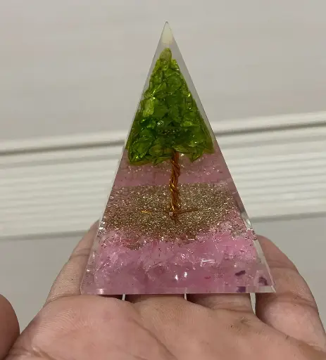 Natural Tree of Life Peridot with+ strawberry quartz Orgone Pyramid For Decorative And Showpiece