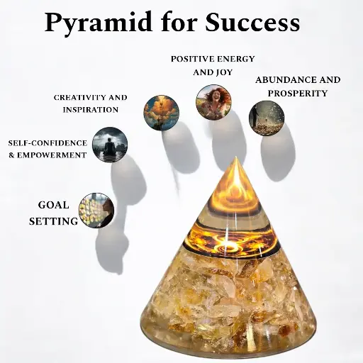 Natural Citrine Stone Organite Cone Pyramid For Success And Showpiece