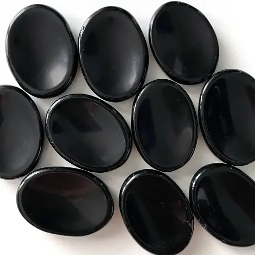 Natural Black Obsidian (Cabochon And Worry Stone) Oval Shape Decorative Showpiece