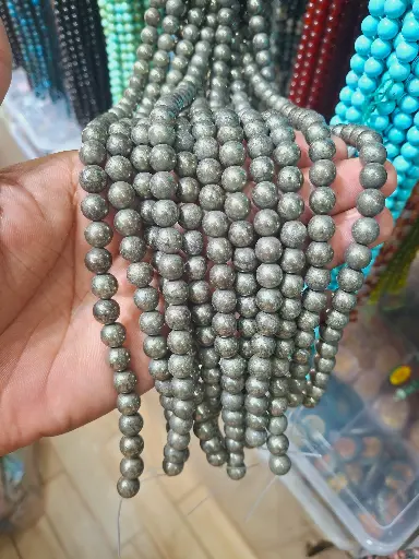 Natural Pyrite Stone Beads Jaa Mala