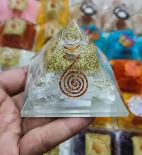 Natural Selenite Stone Orgone Pyramid For Healing And Showpiece