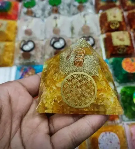 Natural Citrine Orgone Pyramid for Healing and Showpiece