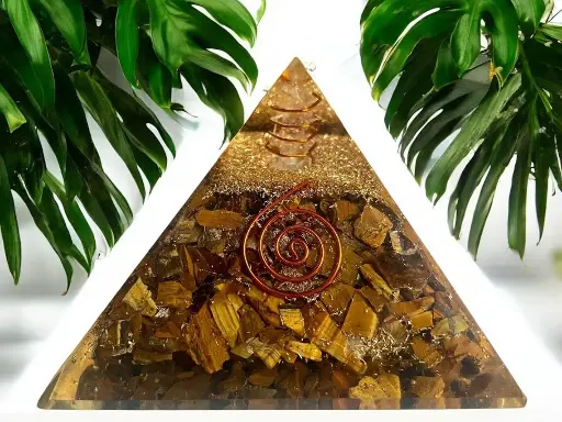 Natural Tiger Eye Stone Orgone Pyramid For Healing And Showpiece