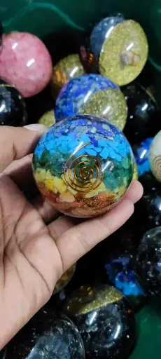 Natural 7 Chakra Orgone Sphere For Healing And Showpiece