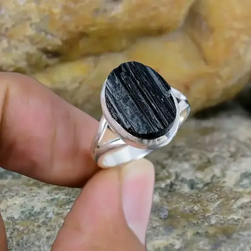 Natural Black Tourmaline Rings For Healing And Showpiece