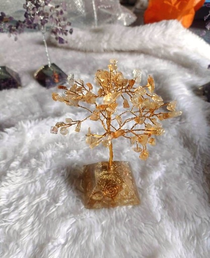 Natural Citerine gemstone Trees With Orgonite pyramid base For Decorative And Showpiece