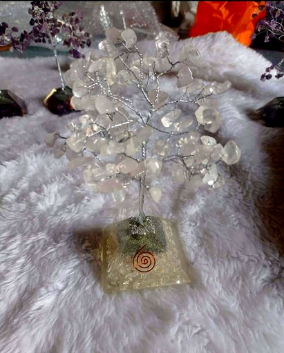 Natural Clear Quartz gemstone Trees With Orgonite pyramid base For Decorative And Showpiece