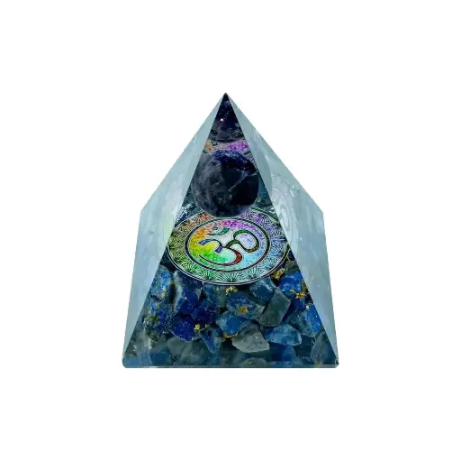 Om logo With Natural Amethyst Sphere And Pyramid For Showpiece