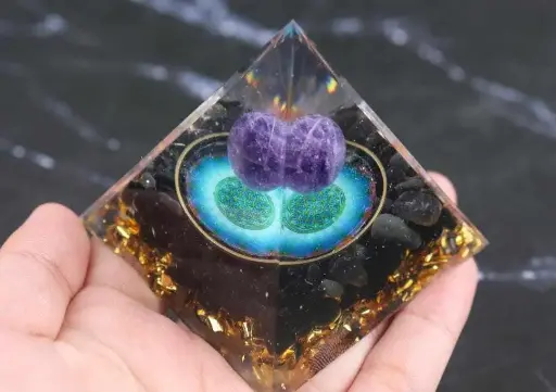 Natural Amethyst Sphere With Black Obsidian Chips Stone Orgonite Pyramid For Showpiece And Healing