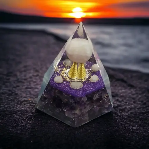 Natural Orgonite Amethyst Pyramid With Sphere ball  For healing and Showpiece