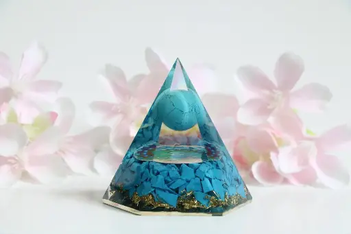 Natural Turquoise Sphere Orgonite Pyramid For Healing And Showpiece