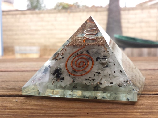Natural Rainbow Moonstone Orgonite Pyramid For Healing And Showpiece