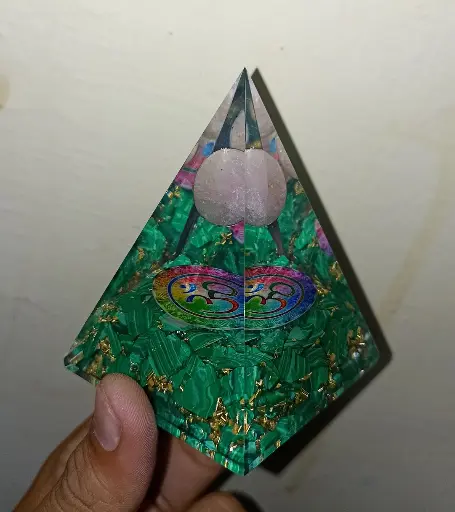 Natural malachite Stone WIth rose Sphere ball Orgonite Pyramid