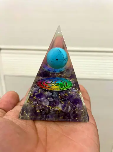 Amethyst Sphere & Turquoise Orgonite Pyramid For  Meditation Crystal Healing Protection Energy